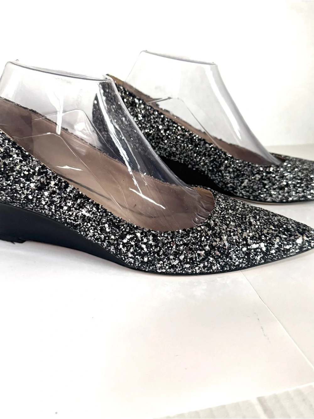 Viajiyu Italy Womens Silver Glitter Pointed-Toe Wedge heels EU 39/ US 8.5-9